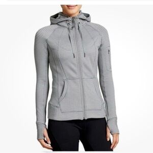 Athleta Bright Striped Strength Hoodie Winter Running Fullzip Hoodie Gray Women